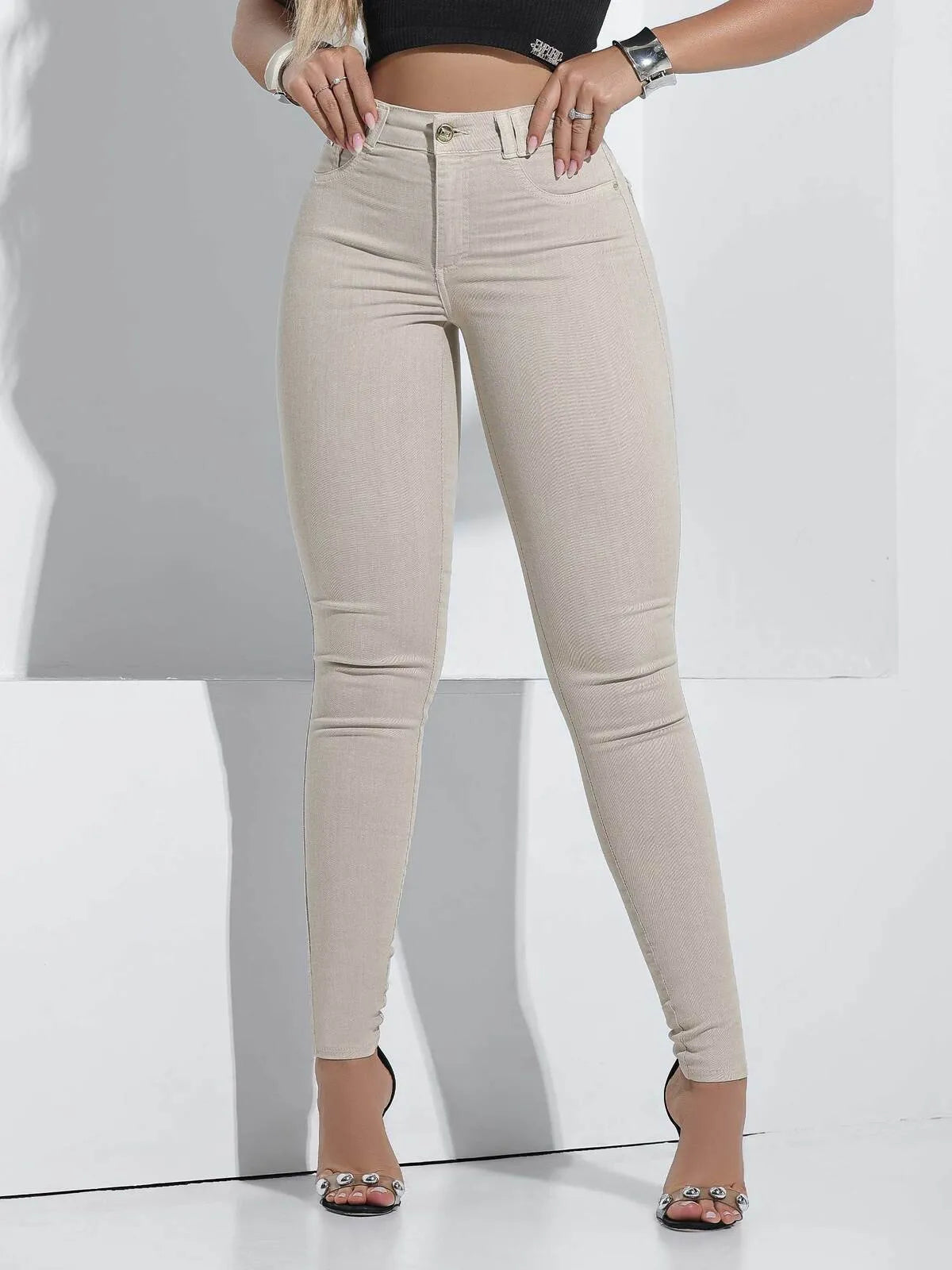 CALÇA CINTURA ALTA COLOR EMPINA BUMBUM COM ELASTANO