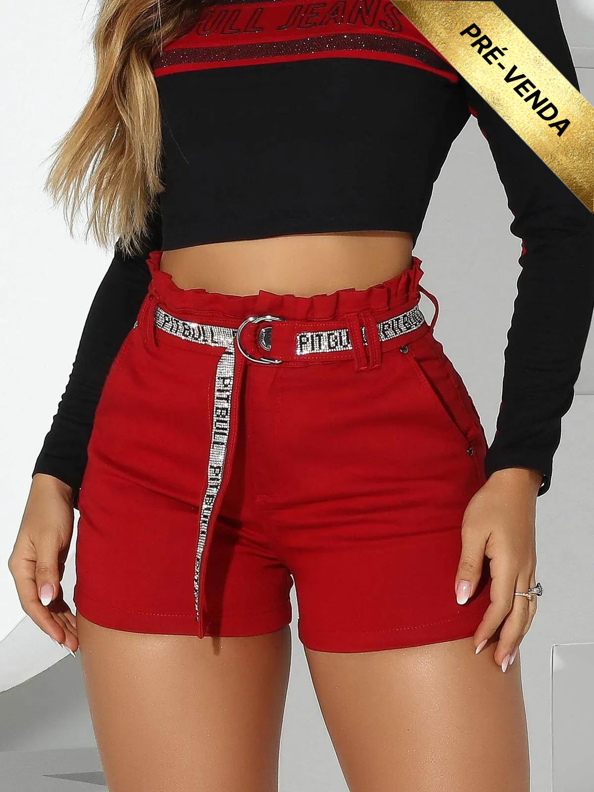 SHORT CLOCHARD VERMELHO COM CINTO