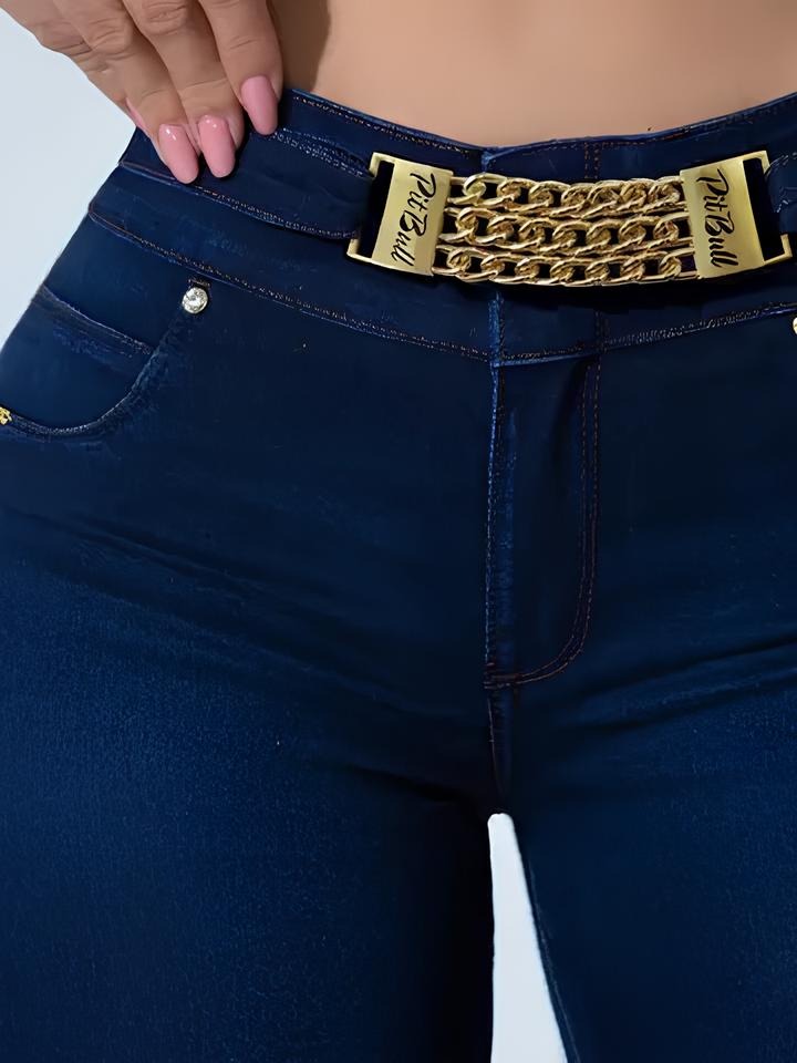 CALÇA SKINNY MODELADORA COM CORRENTES
